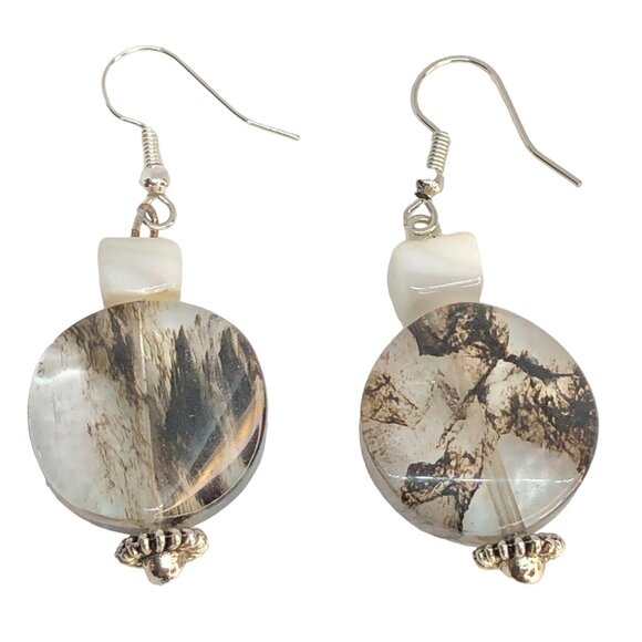 Handcrafted Dangle Earrings Unique Marble-Effect Glass Lightweight & Stylish - Picture 6 of 6
